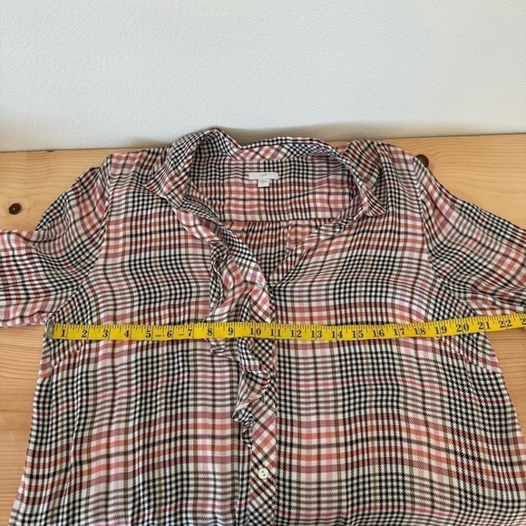J Jill Ruffled Plaid Button Down Shirt Blouse Tea Rose L - Picture 16 of 16